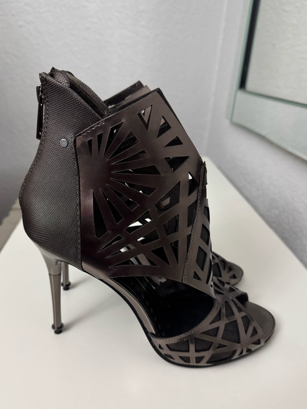 Dolce Vita Bronze Laser-Cut Stiletto Ankle Heels